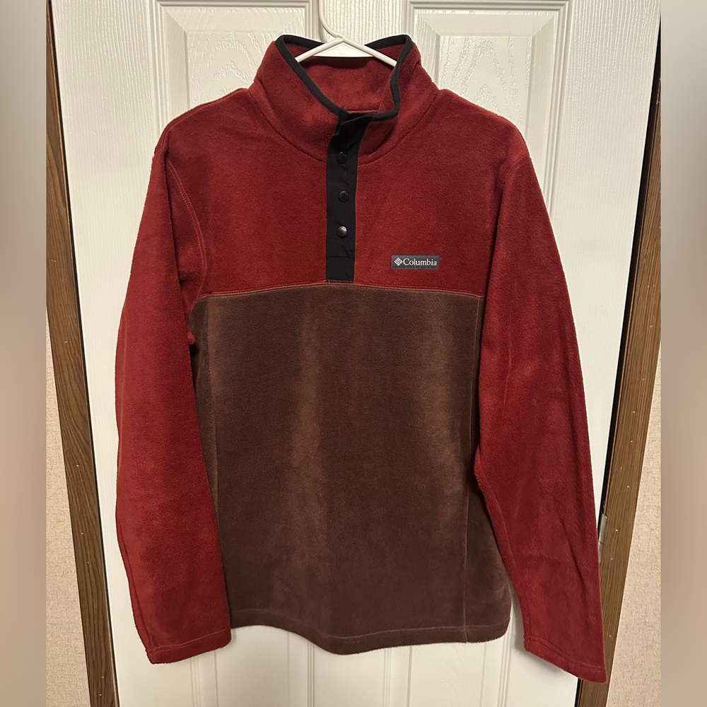 Columbia Men's Red and Brown Zip-Up Sweater